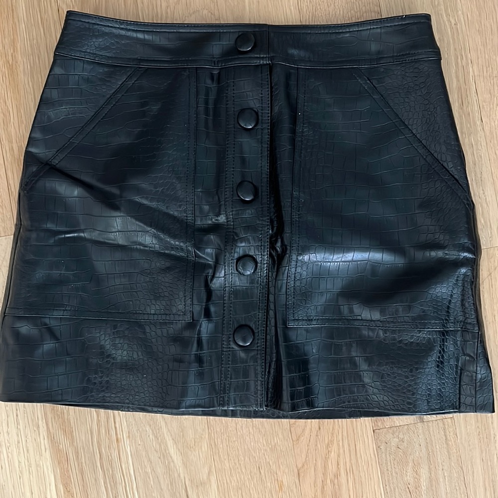 Veronica heard faux black leather skirt - crocodile pattern with front buttons